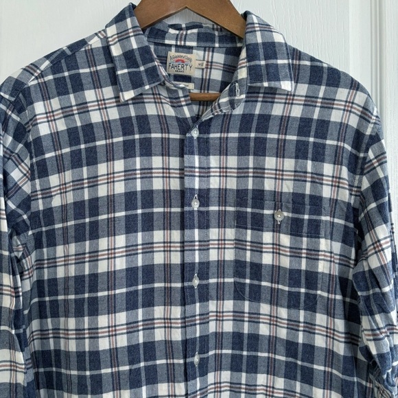 Faherty Featherweight Plaid Flannel Shirt Men's Medium Blue - Picture 3 of 8